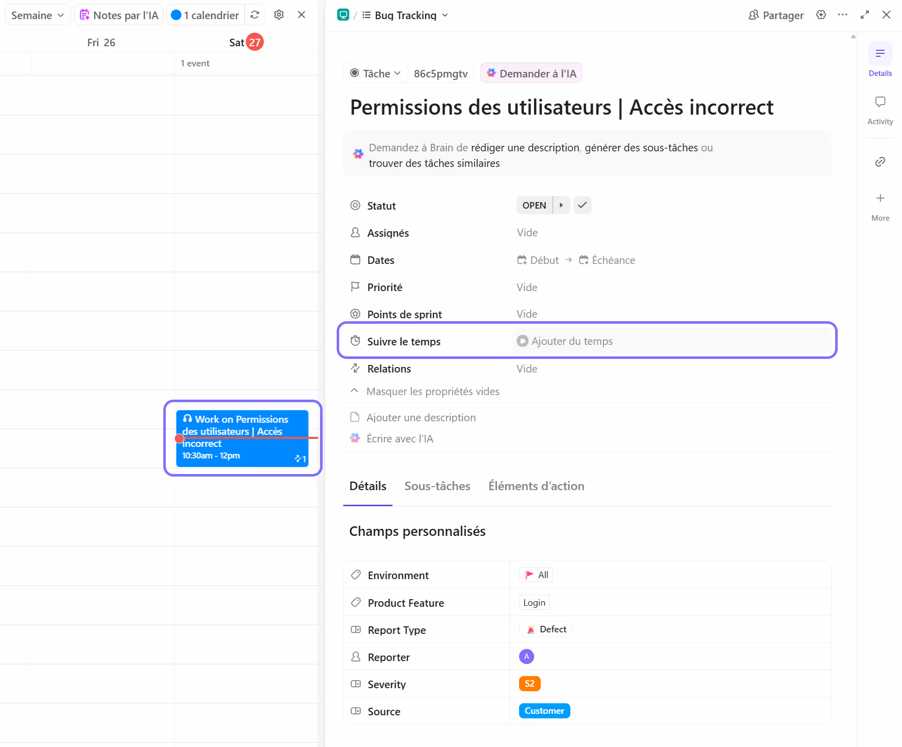 Suivi du temps dans le calendrier
