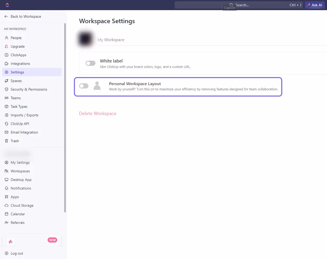 Switch Personal Workspace Layout on Switch Personal Workspace Layout on
