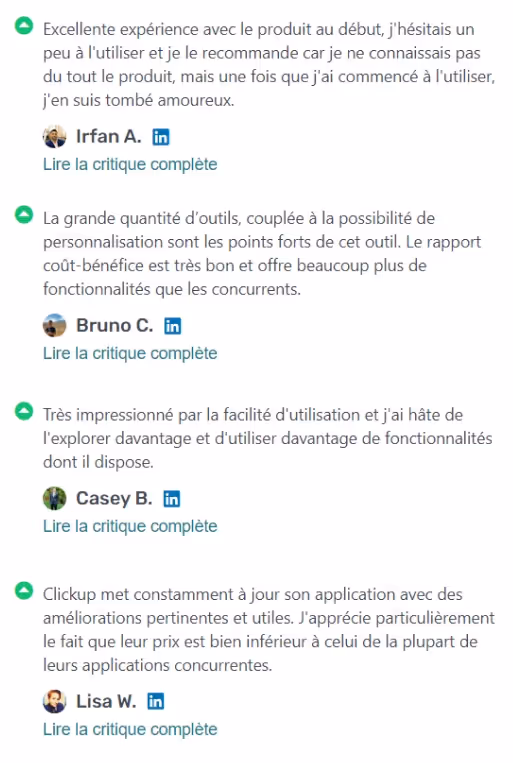 Avis des utilisateurs de ClickUp