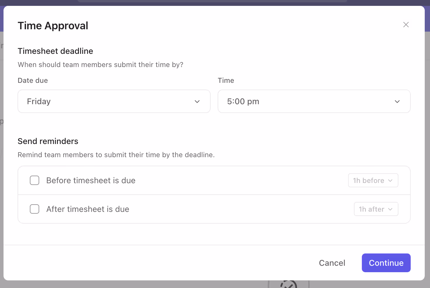 Time approval settings