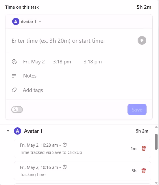 Time tracked in ClickUp