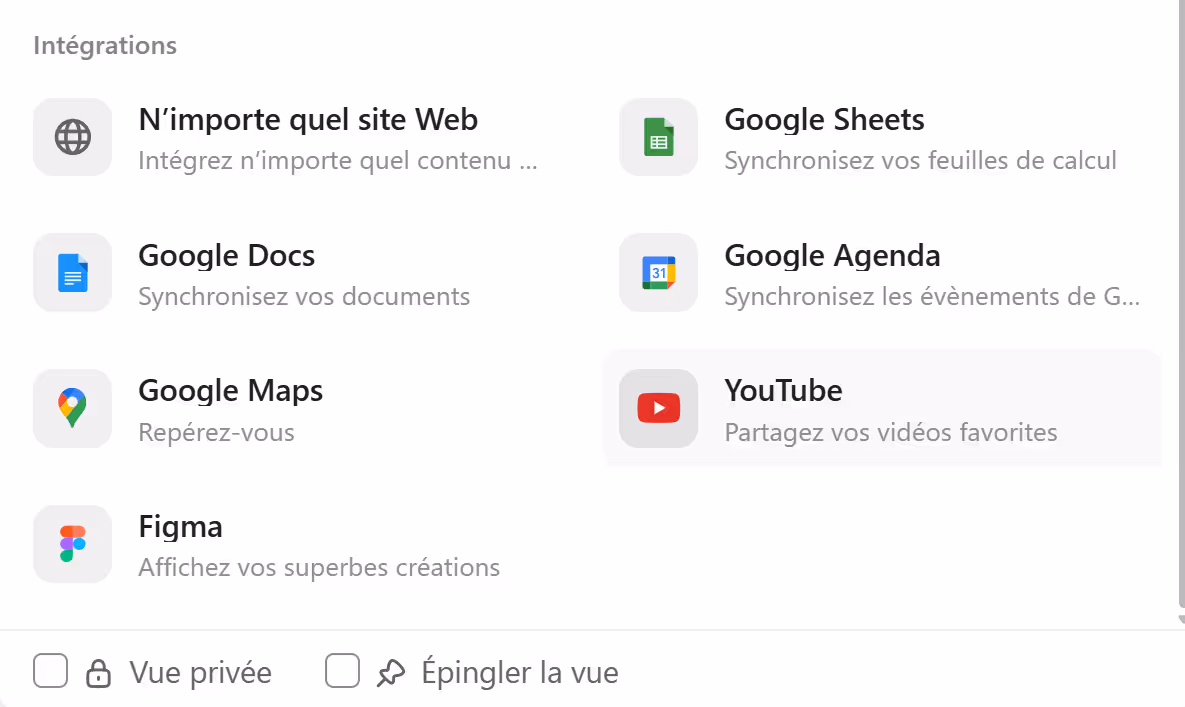 Vues intégrations dans ClickUp