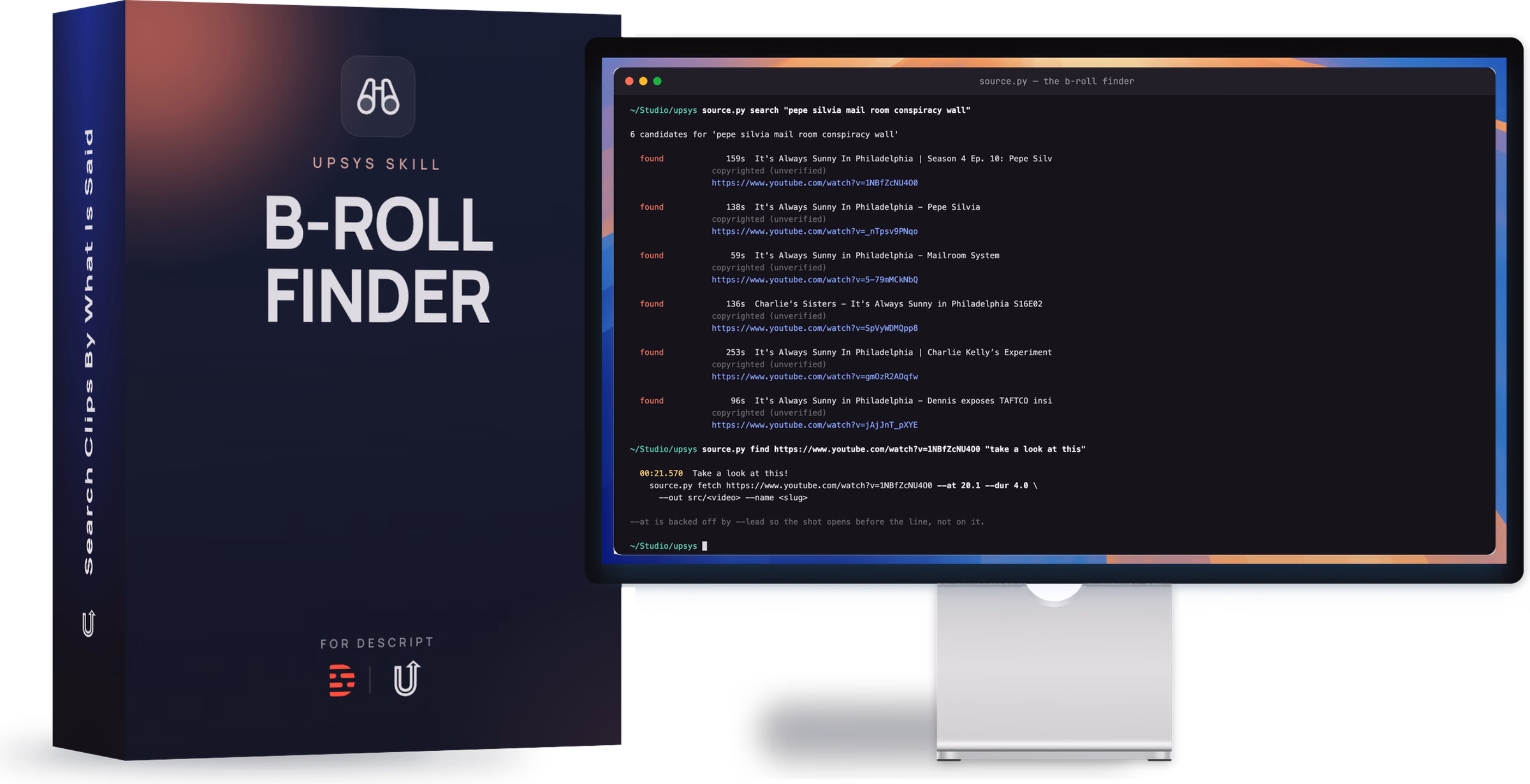 The B-Roll Finder, la compétence à côté du système ouvert dans le terminal