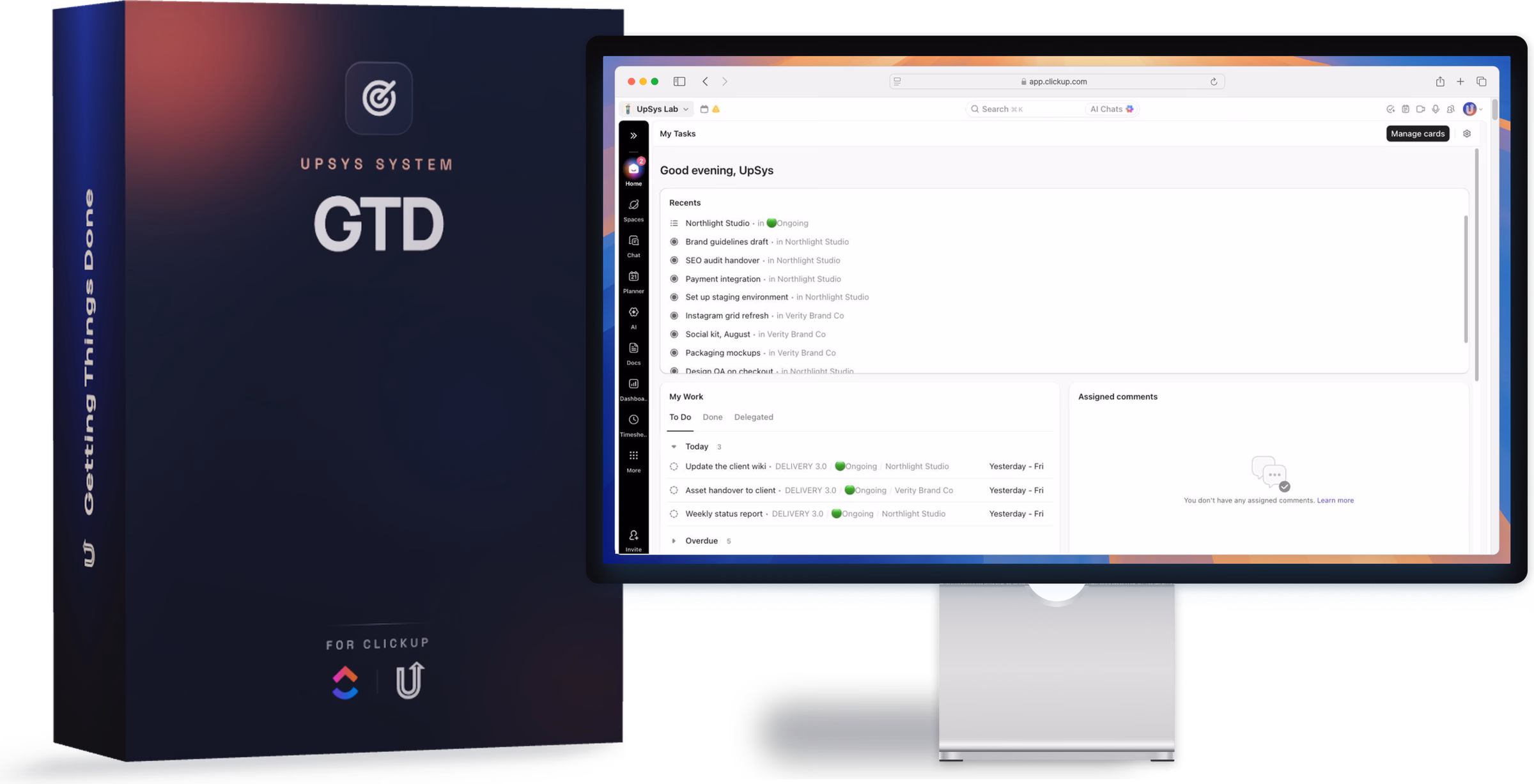 GTD System product box beside the system open in ClickUp